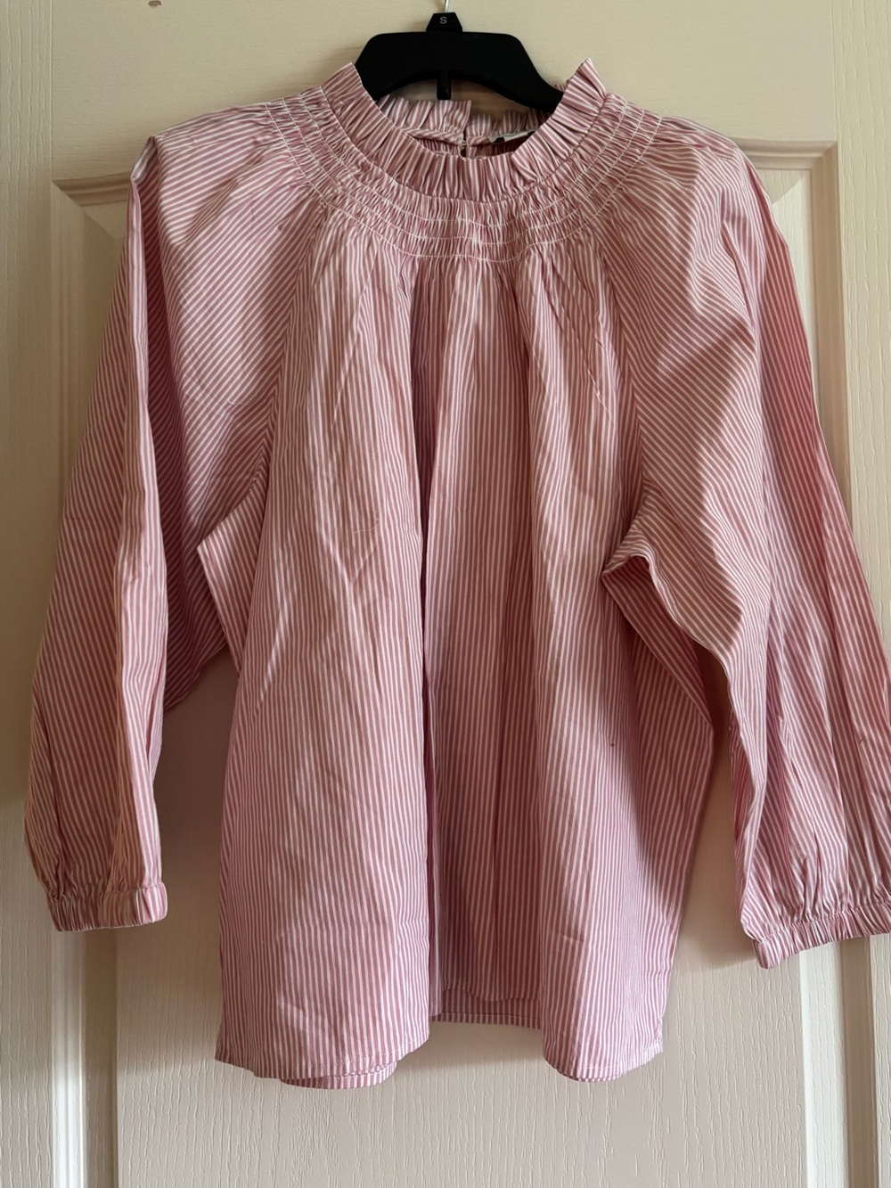 Pink Striped Smocked Neck Blouse